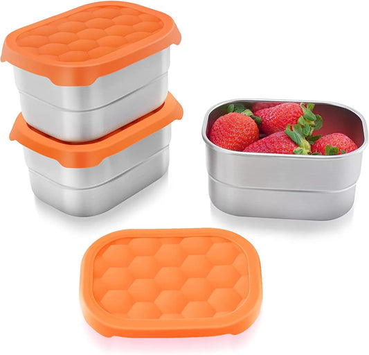 Stainless Steel Snack Containers for Toddlers and Kids, 8 Oz Leak Proof Food Storage Containers with Silicone Lids, Stackable & Reusable Small Metal Lunch Box for Daycare and School- 3 Packs