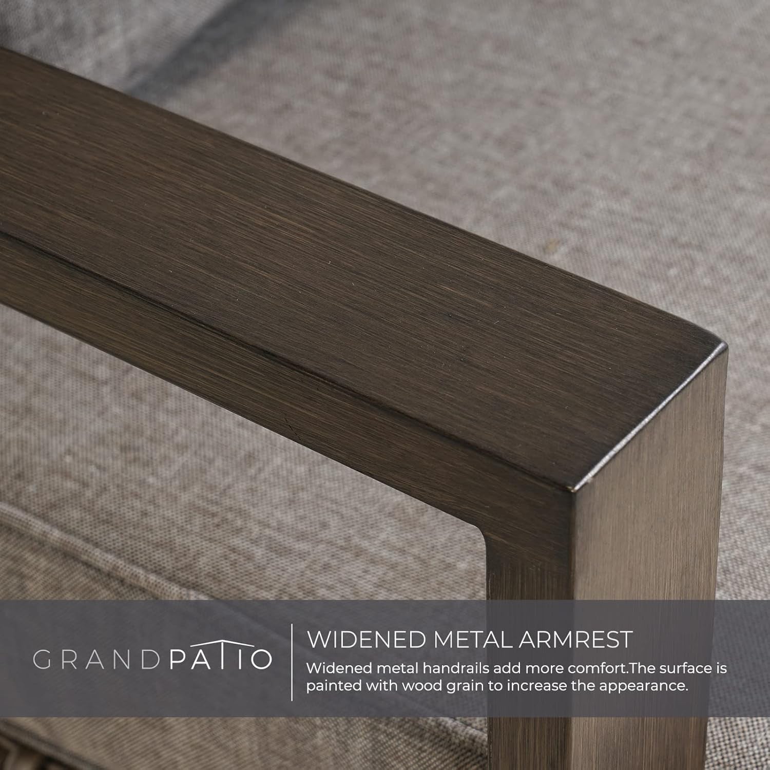 Outdoor 3-Piece Aluminum Conversation Furniture Sofa Set Wicker Stationary Rockers with Wood Grain Finish and Coffee Table, Removable Olefin Cushion Dark Brown