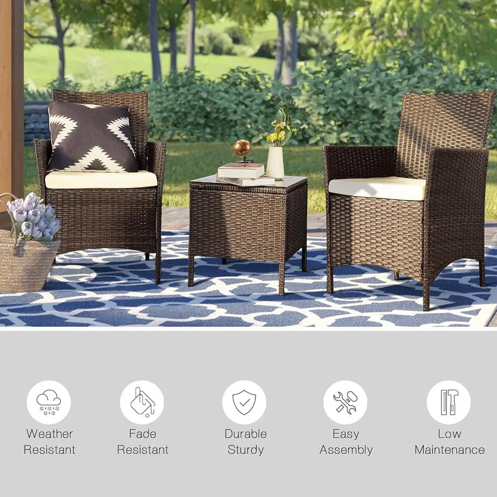 3 Pieces Patio Furniture Sets,Wicker Patio Set,Pe Rattan Patio Furniture,Patio Bistro Sets,Porch Furniture,Outdoor Conversation