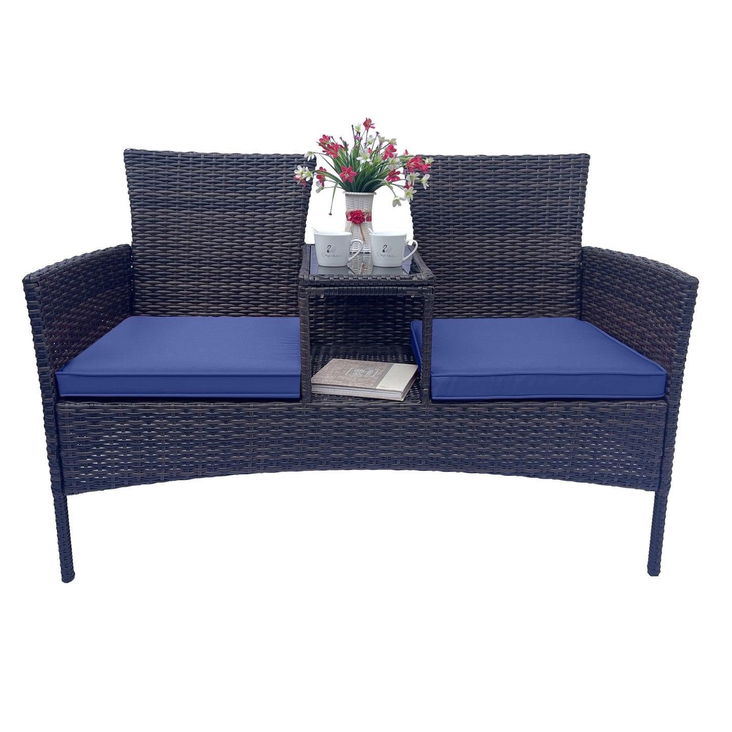 Wicker Patio Conversation Furniture Set, Outdoor Furniture Set with Removable Cushions & Table, Temp