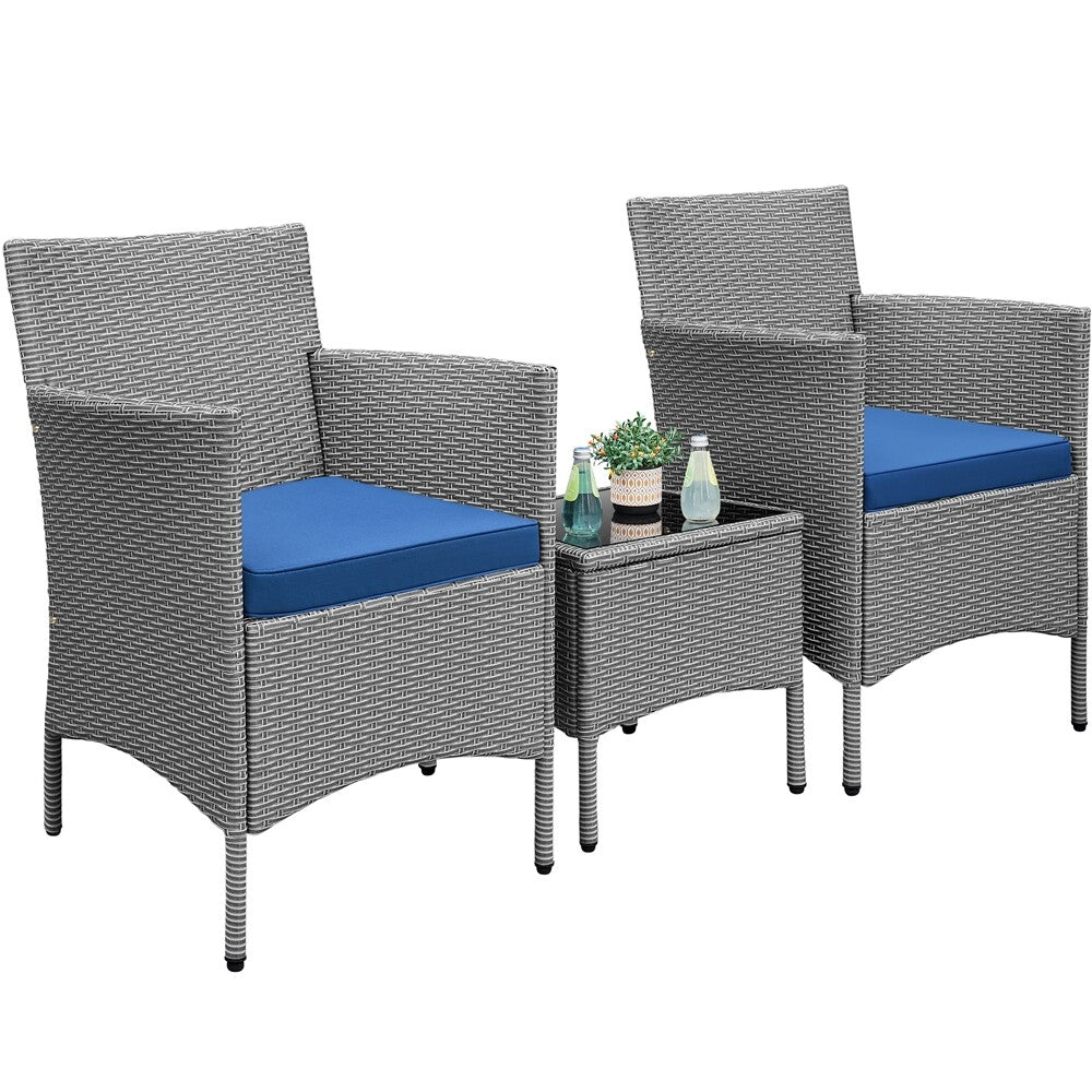 3-Piece Wicker Furniture Set,Outdoor Patio Conversation Furniture Set W/Cushions