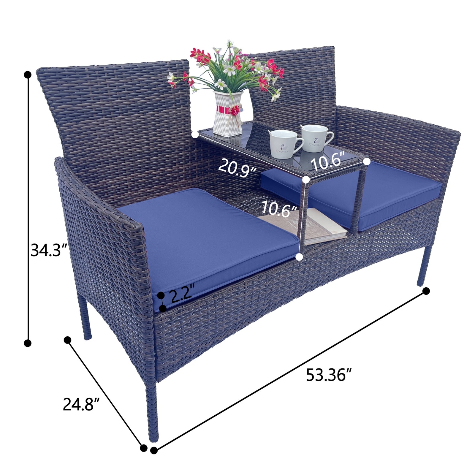 Wicker Patio Conversation Furniture Set, Outdoor Furniture Set with Removable Cushions & Table, Temp