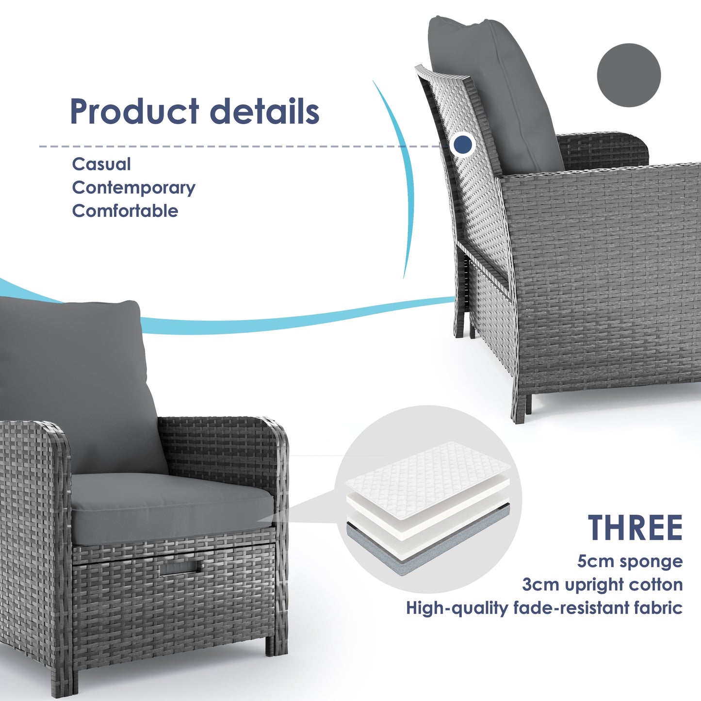 Balcony Furniture 5 Piece Patio Furniture Set, Outdoor Patio Chair , Navy