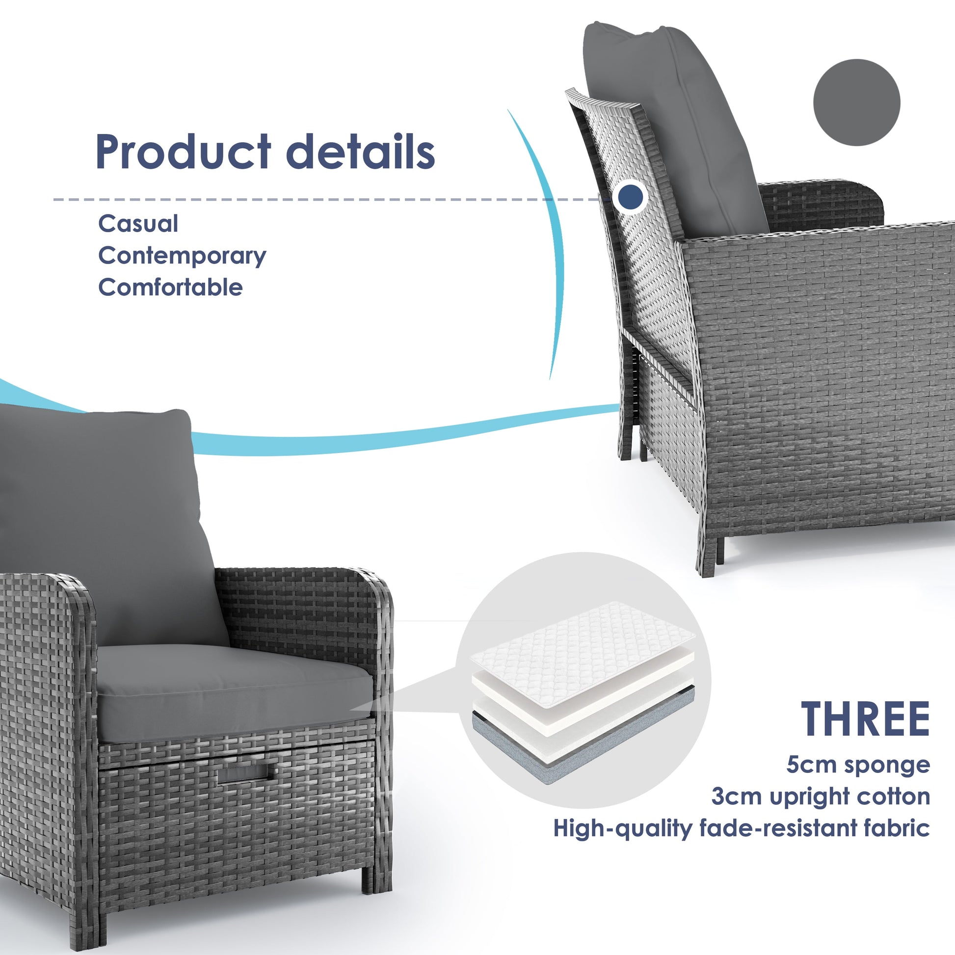 Balcony Furniture 5 Piece Patio Furniture Set, Outdoor Patio Chair , Navy