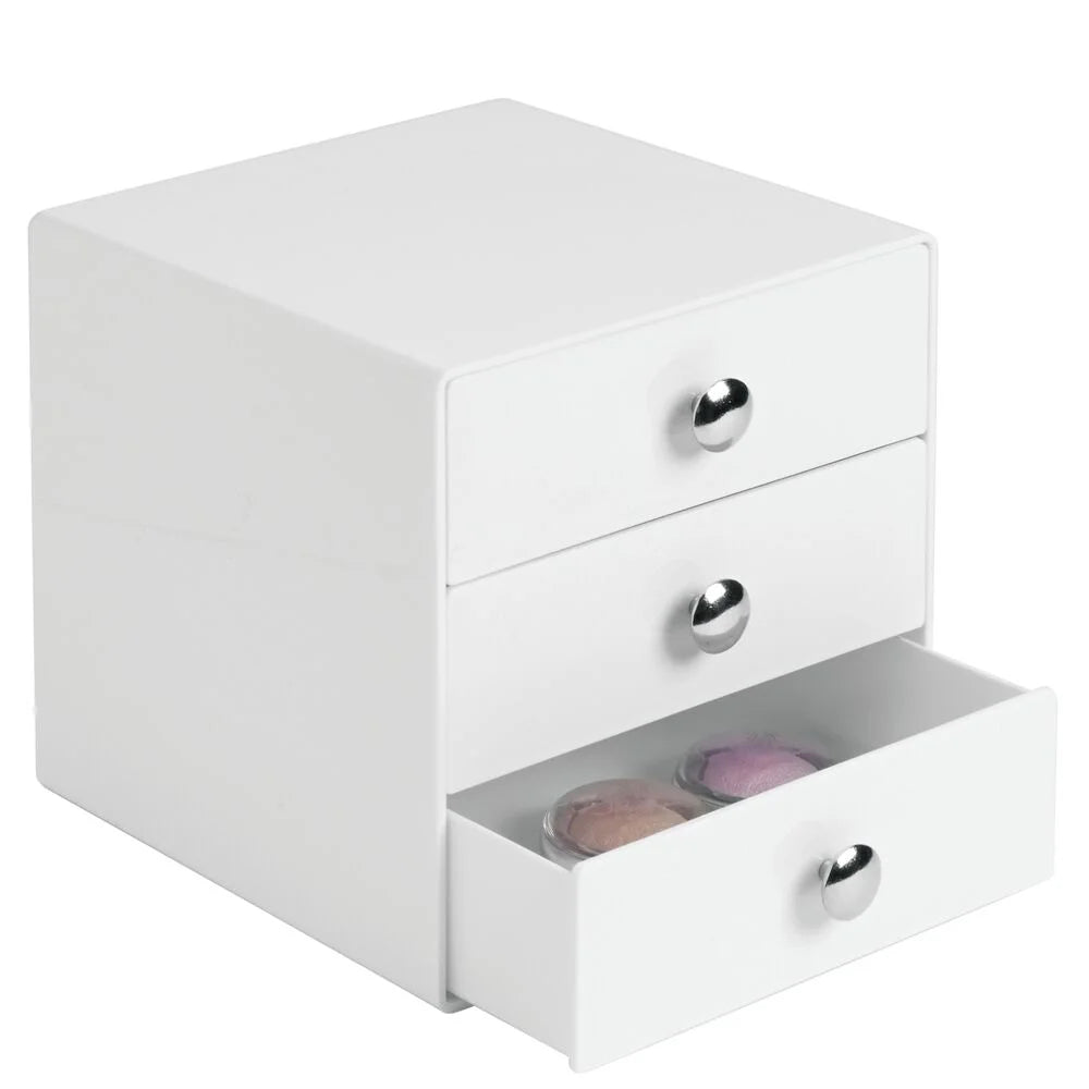 Bpa-Free Plastic 3-Drawer Vanity Organizer - 6.5" X 6.5" X 6.5", White
