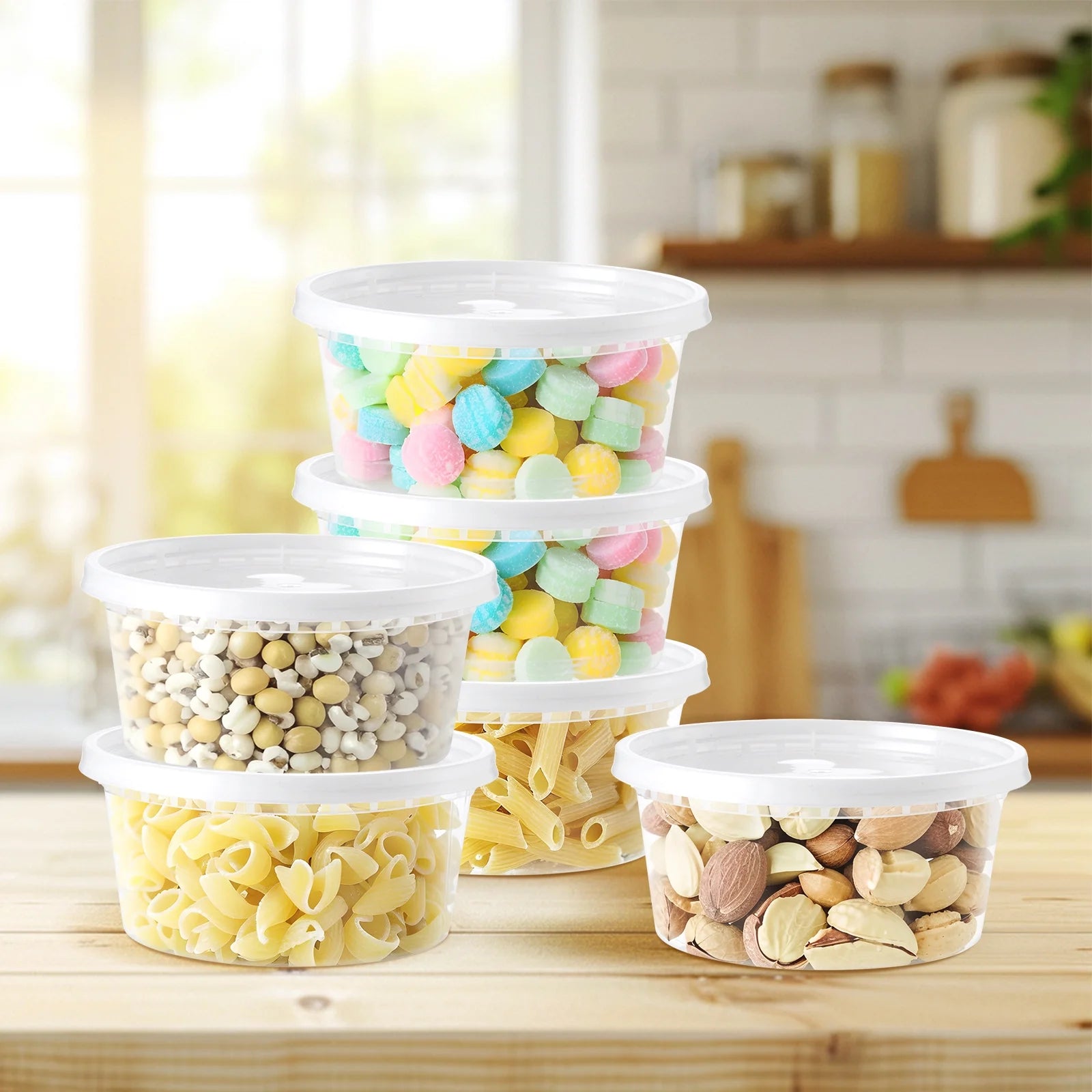 8Oz Deli Containers with Lids 100 Set Stackable Plastic Food Storage Containers with Airtight Lids, Leakproof Freezer Dishwasher Containers for Meal Prep