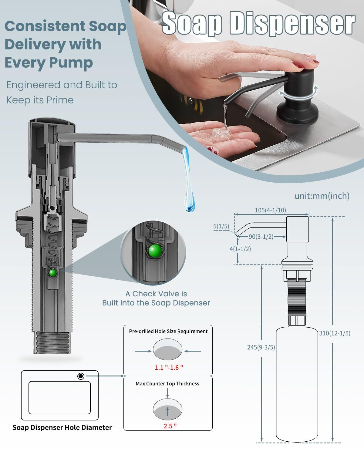 Black Kitchen Faucet Soap Dispenser, Faucet for Kitchen Sink, Kitchen Sink Fa...