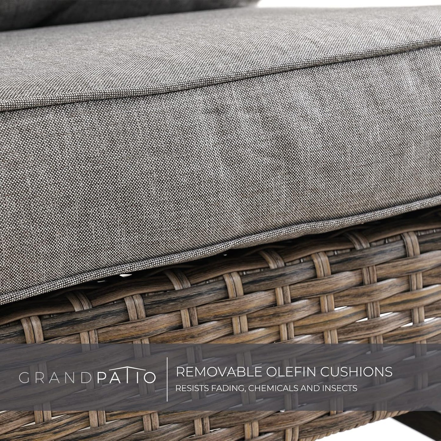 Outdoor 3-Piece Aluminum Conversation Furniture Sofa Set Wicker Stationary Rockers with Wood Grain Finish and Coffee Table, Removable Olefin Cushion Dark Brown