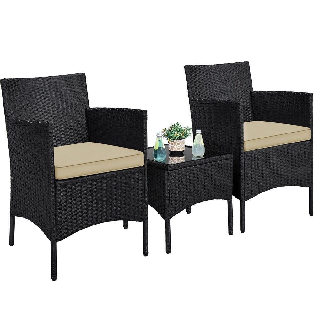 3-Piece Wicker Furniture Set,Outdoor Patio Conversation Furniture Set W/Cushions