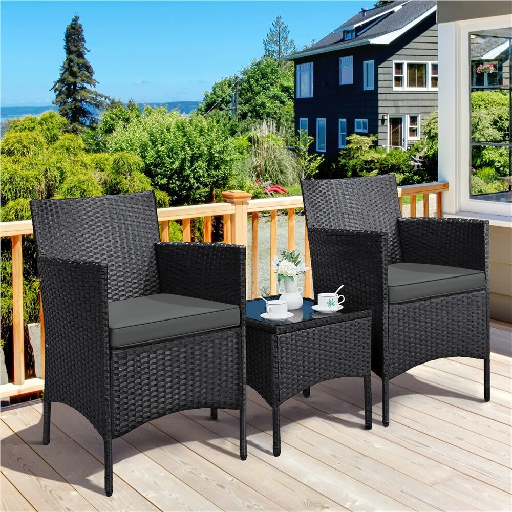 3-Piece Wicker Furniture Set,Outdoor Patio Conversation Furniture Set W/Cushions
