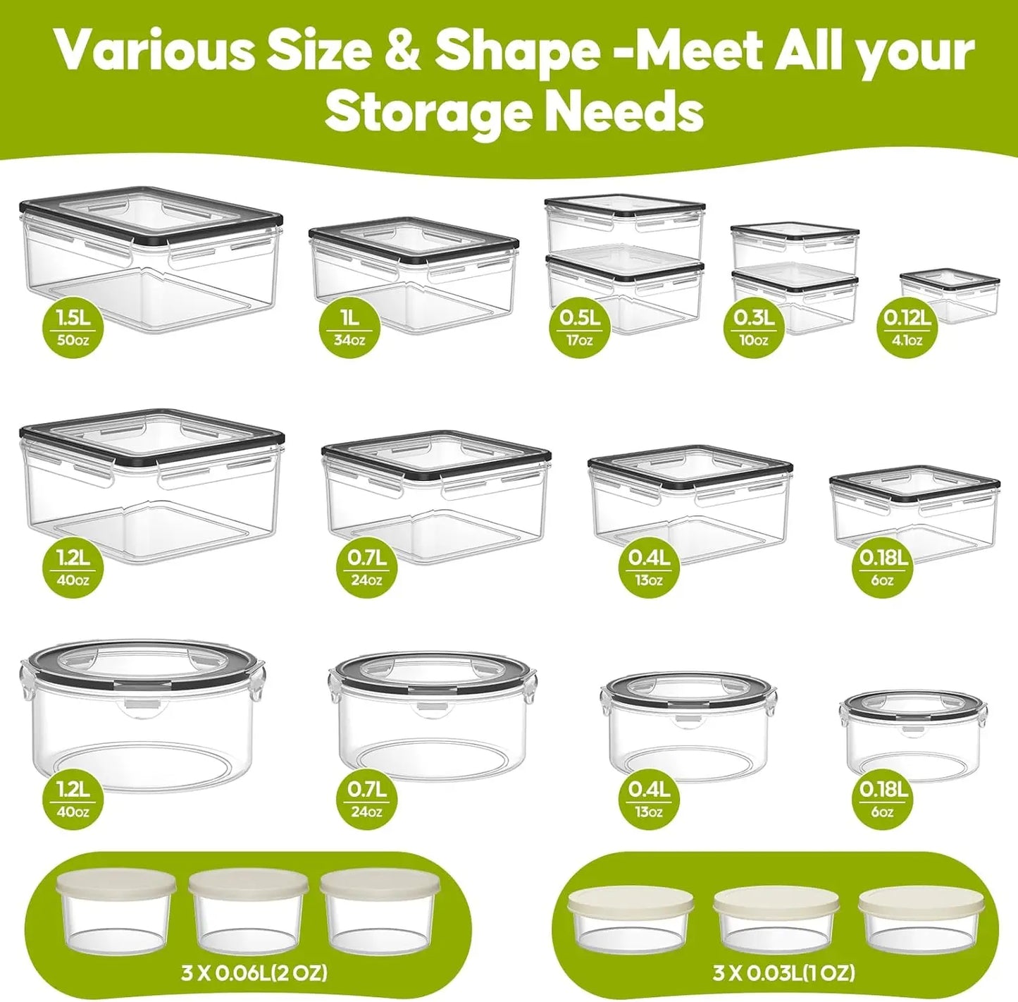 42 PCS Food Storage Containers with Lids (21 Containers & 21 Lids) - Reusable Plastic Food Containers for Kitchen Storage