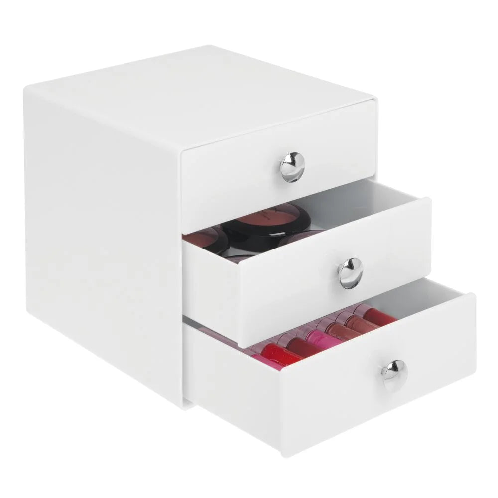 Bpa-Free Plastic 3-Drawer Vanity Organizer - 6.5" X 6.5" X 6.5", White