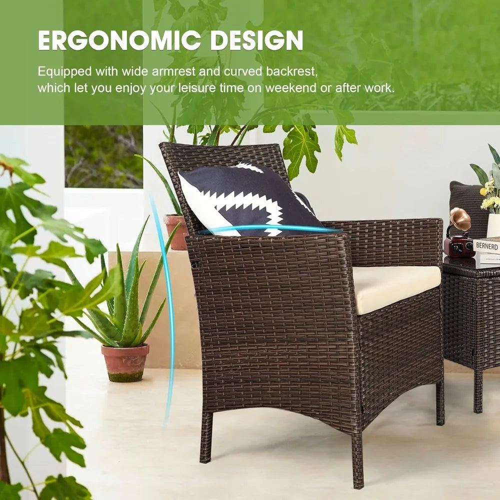 3 Pieces Patio Furniture Sets,Wicker Patio Set,Pe Rattan Patio Furniture,Patio Bistro Sets,Porch Furniture,Outdoor Conversation