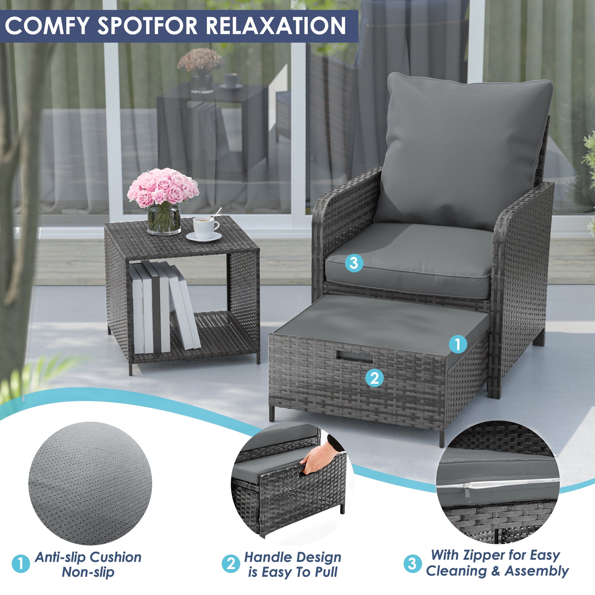 Balcony Furniture 5 Piece Patio Furniture Set, Outdoor Patio Chair , Navy