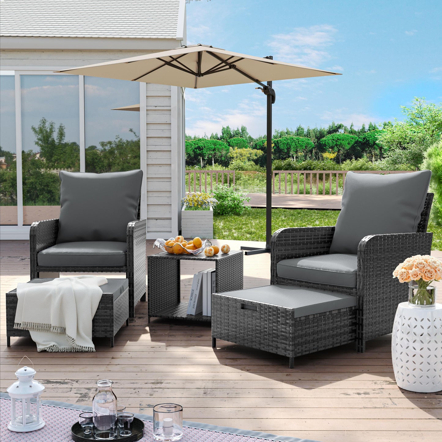 Balcony Furniture 5 Piece Patio Furniture Set, Outdoor Patio Chair , Navy