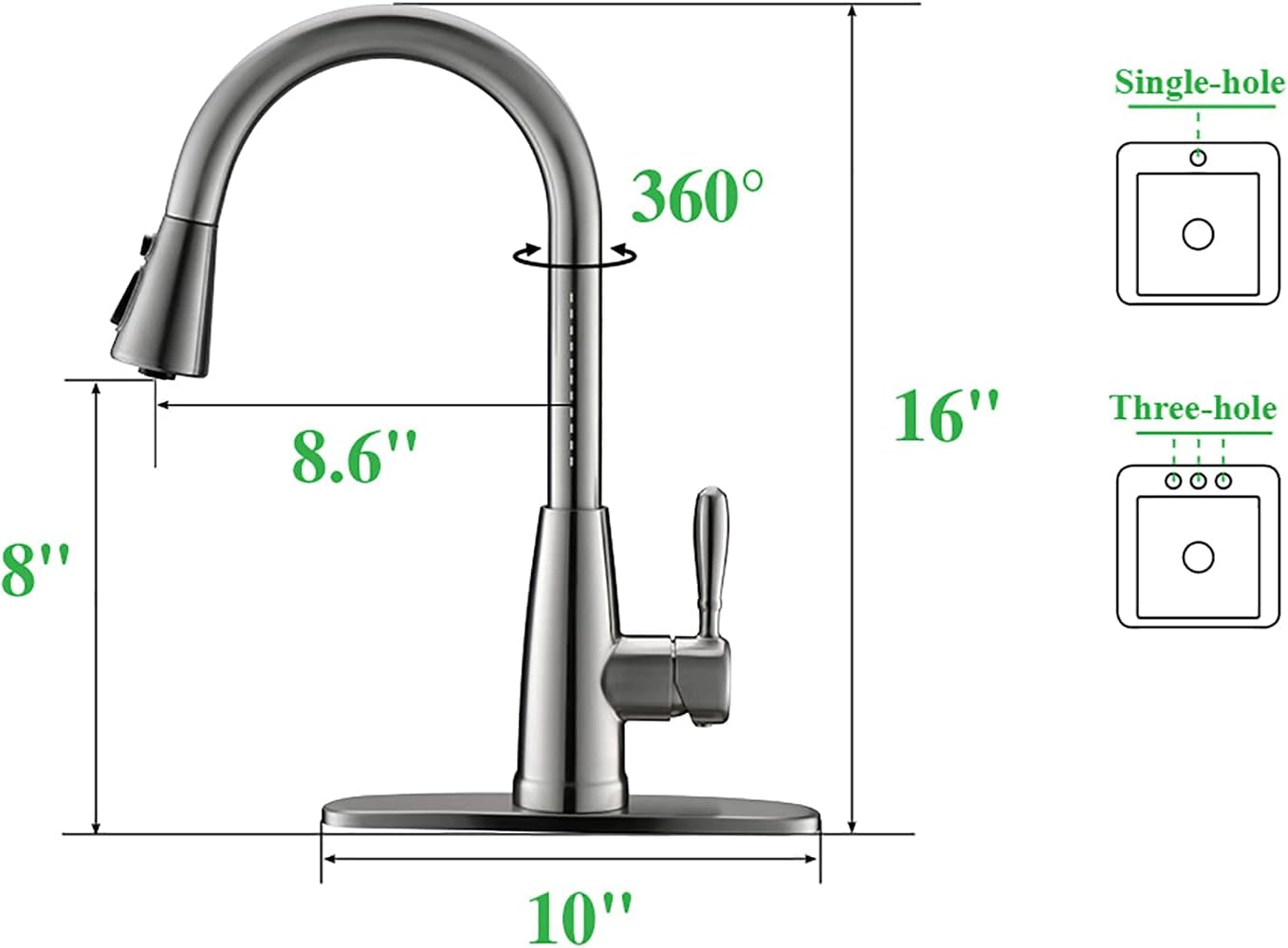 Kitchen Faucets, Kitchen Sink Faucet with Splash-Proof Sprayer, Sink Faucet, Pull down Faucets,Brushed Nickel PB1028