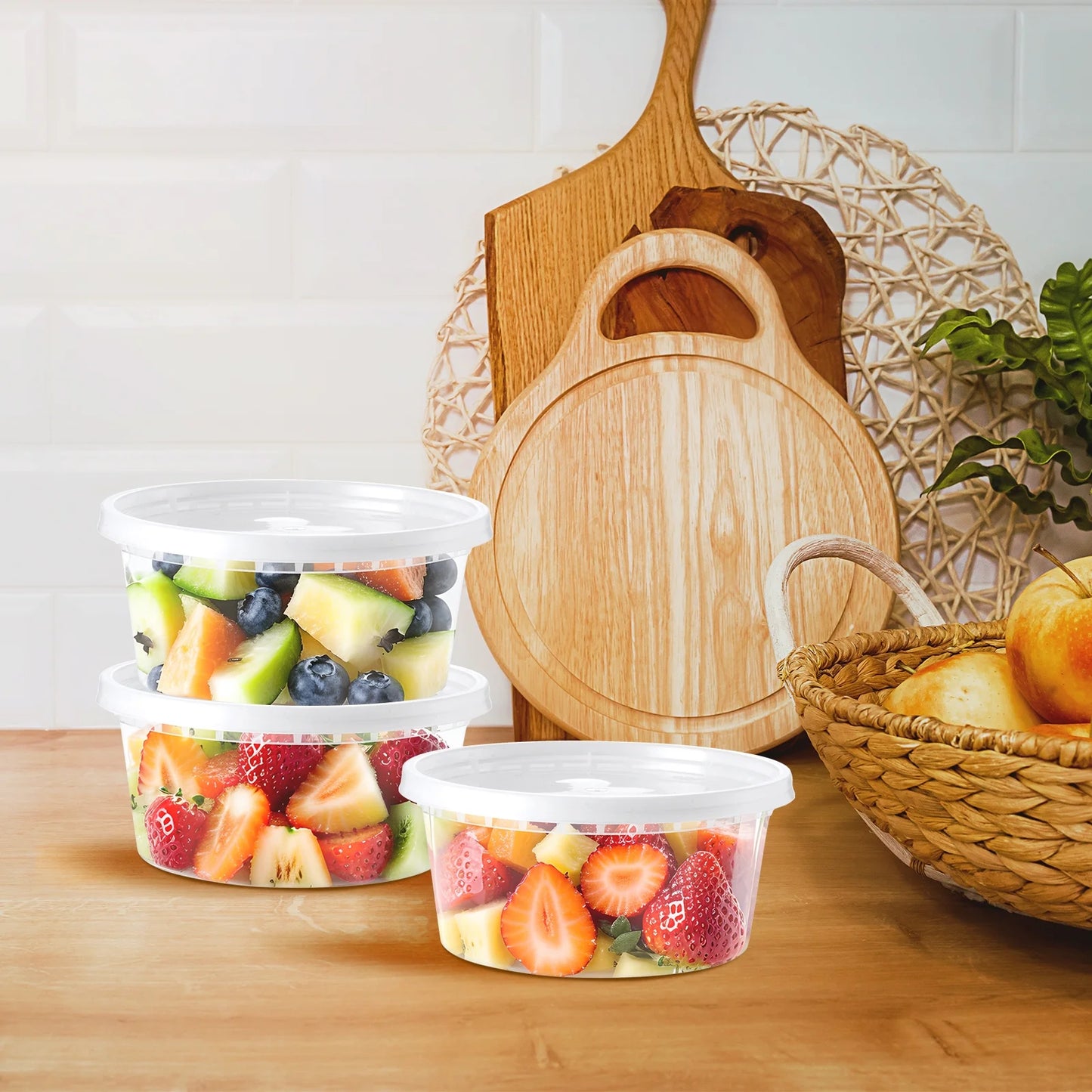 8Oz Deli Containers with Lids 100 Set Stackable Plastic Food Storage Containers with Airtight Lids, Leakproof Freezer Dishwasher Containers for Meal Prep