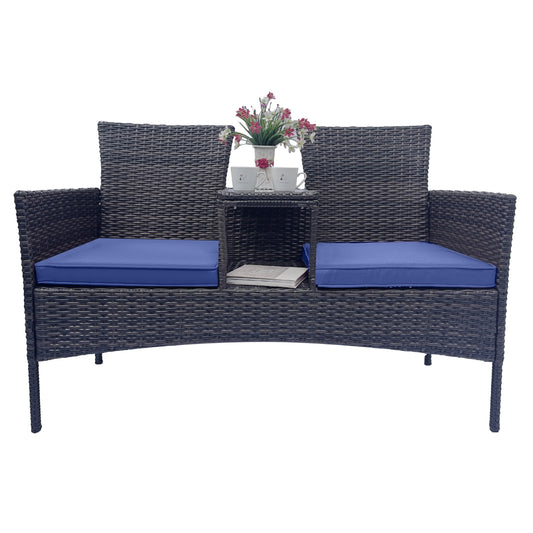 Wicker Patio Conversation Furniture Set, Outdoor Furniture Set with Removable Cushions & Table, Temp