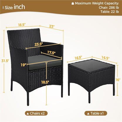 3-Piece Wicker Furniture Set,Outdoor Patio Conversation Furniture Set W/Cushions