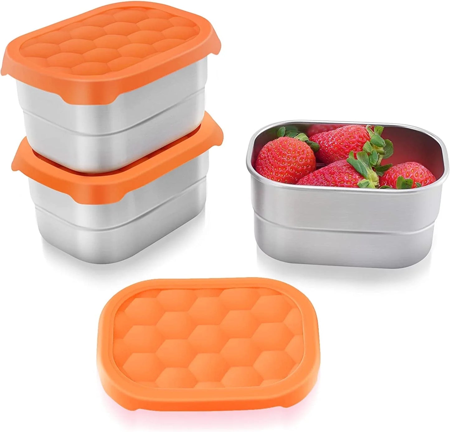 Stainless Steel Snack Containers for Toddlers and Kids, 8 Oz Leak Proof Food Storage Containers with Silicone Lids, Stackable & Reusable Small Metal Lunch Box for Daycare and School- 3 Packs