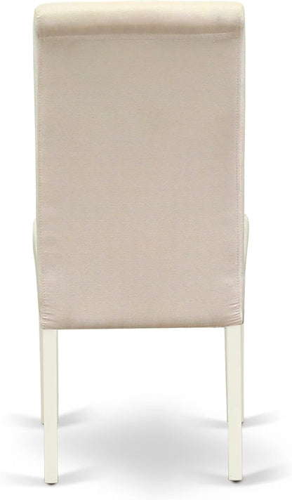 BOBA5-WHI-01 5 Piece Modern Dining Table Set Includes a round Kitchen Table and 4 Cream Linen Fabric Parsons Dining Chairs, 42X42 Inch, Linen White