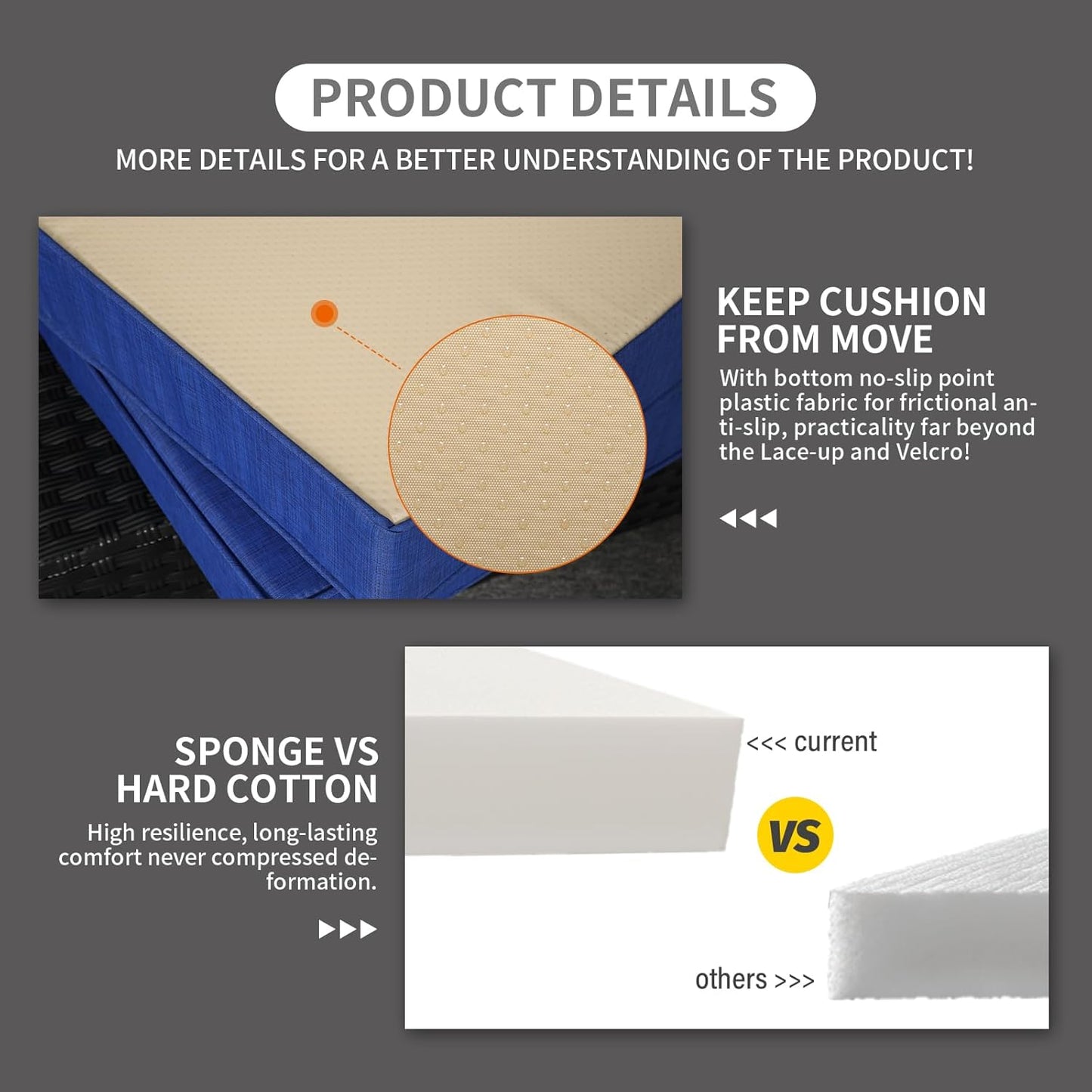 Royal Blue Wicker Furniture Couch Set - 5 Piece Patio Sectional with Cushions & Rattan Covers