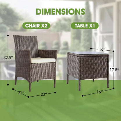 3 Pieces Patio Furniture Sets,Wicker Patio Set,Pe Rattan Patio Furniture,Patio Bistro Sets,Porch Furniture,Outdoor Conversation