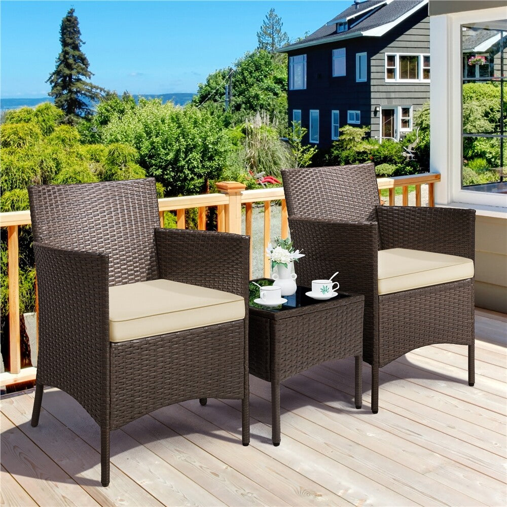 3-Piece Wicker Furniture Set,Outdoor Patio Conversation Furniture Set W/Cushions