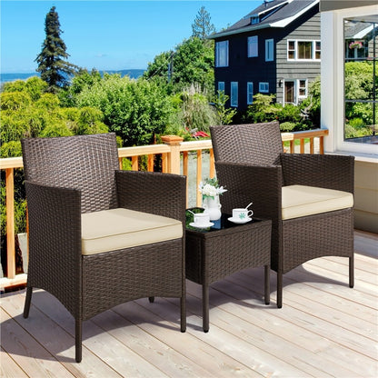3-Piece Wicker Furniture Set,Outdoor Patio Conversation Furniture Set W/Cushions