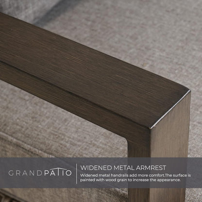 Outdoor 3-Piece Aluminum Conversation Furniture Sofa Set Wicker Stationary Rockers with Wood Grain Finish and Coffee Table, Removable Olefin Cushion Dark Brown