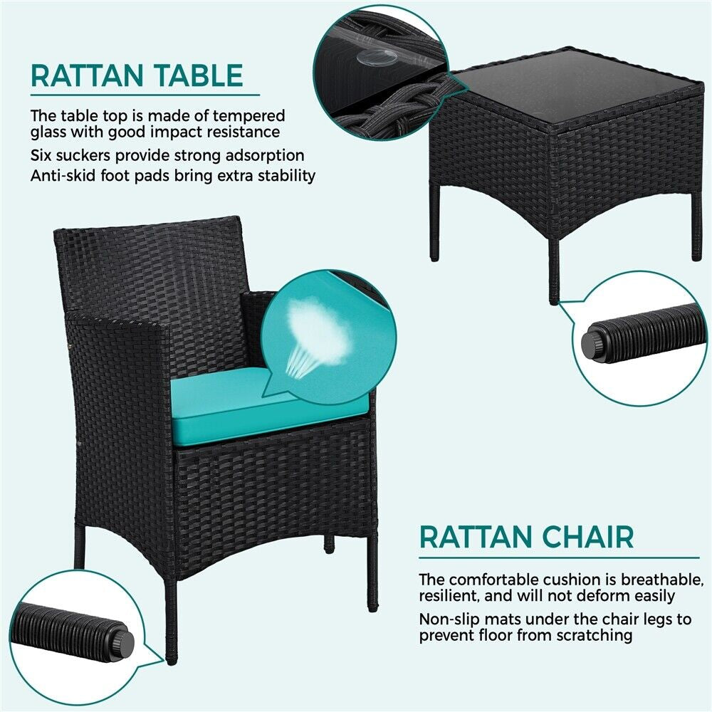 3-Piece Wicker Furniture Set,Outdoor Patio Conversation Furniture Set W/Cushions