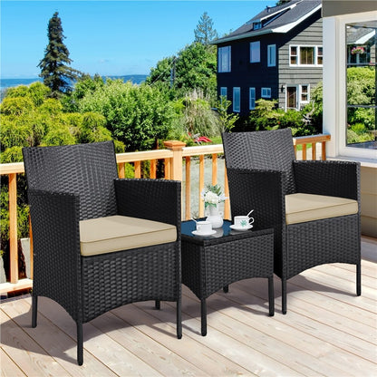 3-Piece Wicker Furniture Set,Outdoor Patio Conversation Furniture Set W/Cushions