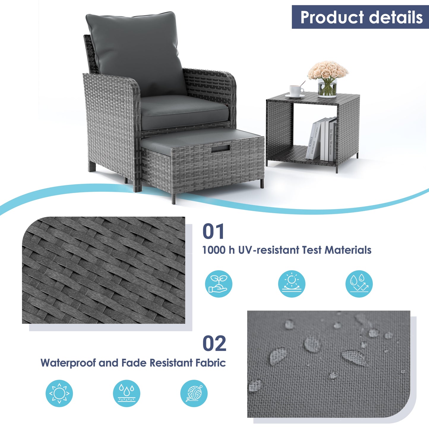 Balcony Furniture 5 Piece Patio Furniture Set, Outdoor Patio Chair , Navy