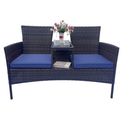 Wicker Patio Conversation Furniture Set, Outdoor Furniture Set with Removable Cushions & Table, Temp