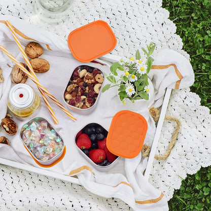 Stainless Steel Snack Containers for Toddlers and Kids, 8 Oz Leak Proof Food Storage Containers with Silicone Lids, Stackable & Reusable Small Metal Lunch Box for Daycare and School- 3 Packs