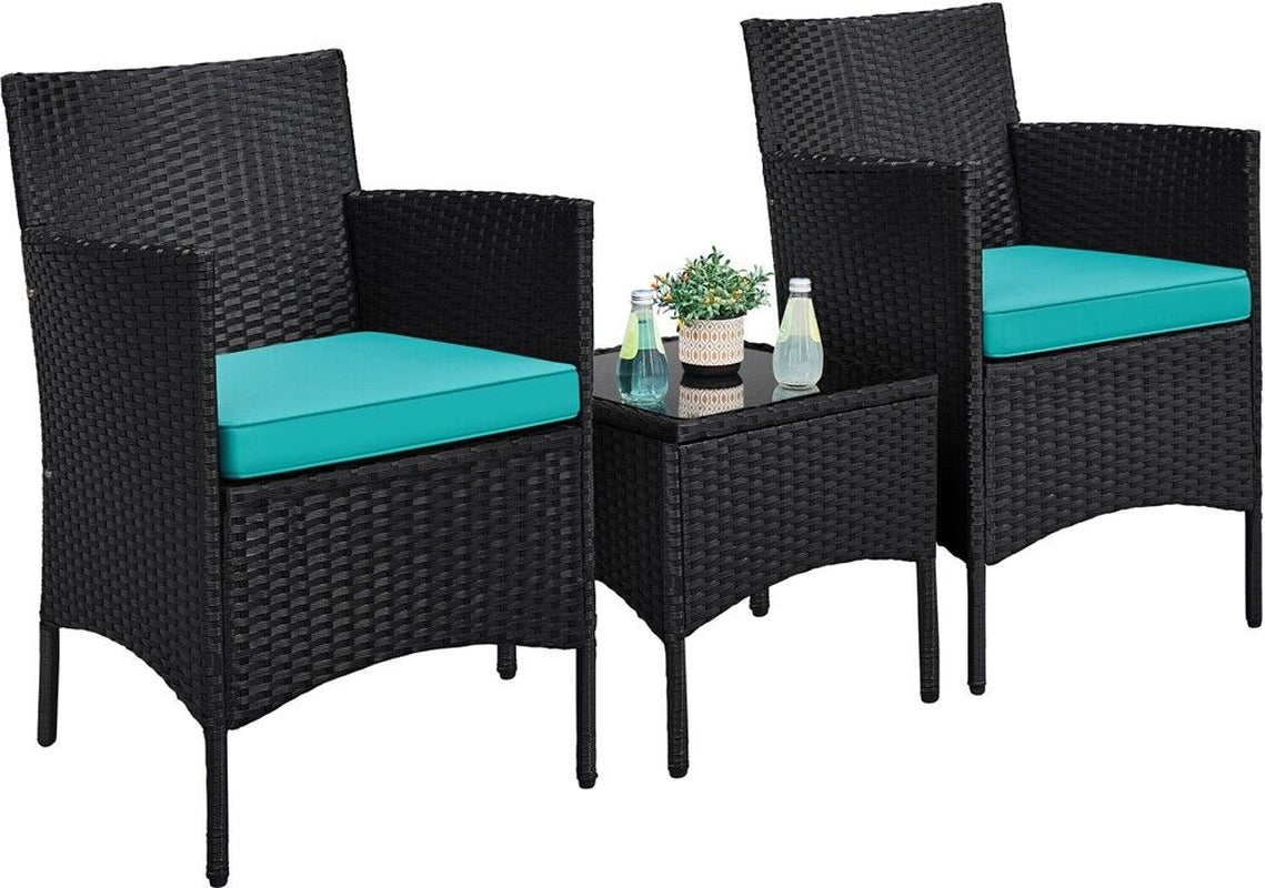3-Piece Wicker Furniture Set,Outdoor Patio Conversation Furniture Set W/Cushions