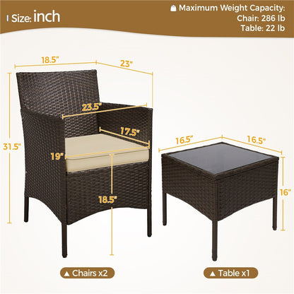 3-Piece Wicker Furniture Set,Outdoor Patio Conversation Furniture Set W/Cushions