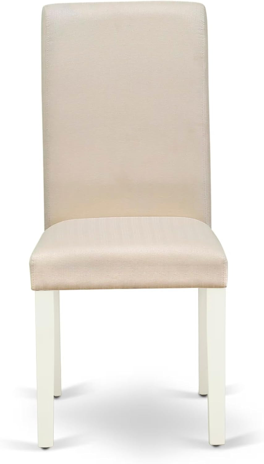 BOBA5-WHI-01 5 Piece Modern Dining Table Set Includes a round Kitchen Table and 4 Cream Linen Fabric Parsons Dining Chairs, 42X42 Inch, Linen White