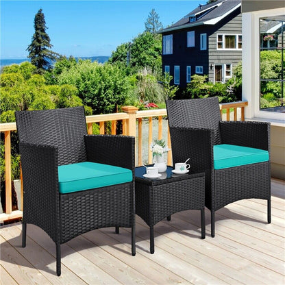 3-Piece Wicker Furniture Set,Outdoor Patio Conversation Furniture Set W/Cushions