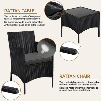 3-Piece Wicker Furniture Set,Outdoor Patio Conversation Furniture Set W/Cushions