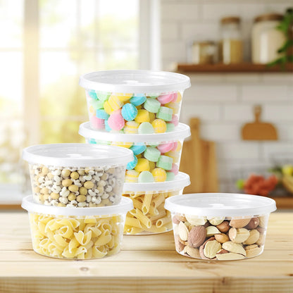 8Oz Deli Containers with Lids 100 Set Stackable Plastic Food Storage Containers with Airtight Lids, Leakproof Freezer Dishwasher Containers for Meal Prep