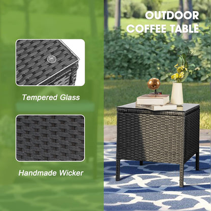 3 Piece Patio Furniture Set, Outdoor PE Rattan Wicker Chairs with Soft Cushion and Coffee Table, Conversation Set for Yard Backyard Lawn Porch Poolside Balcony, Black/Blue