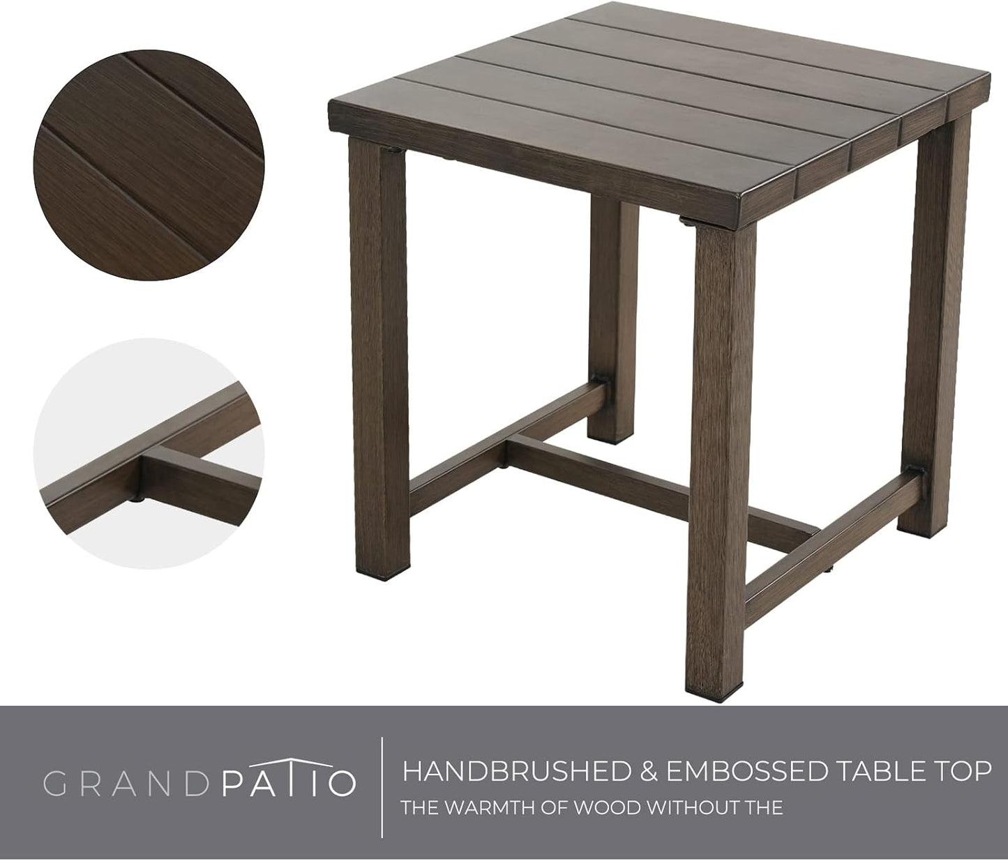 Outdoor 3-Piece Aluminum Conversation Furniture Sofa Set Wicker Stationary Rockers with Wood Grain Finish and Coffee Table, Removable Olefin Cushion Dark Brown