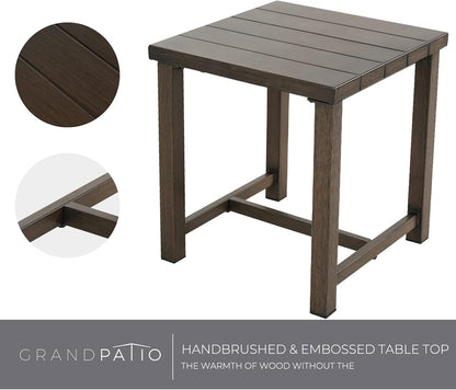 Outdoor 3-Piece Aluminum Conversation Furniture Sofa Set Wicker Stationary Rockers with Wood Grain Finish and Coffee Table, Removable Olefin Cushion Dark Brown