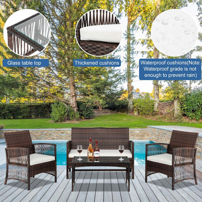 4 Pieces Patio Furniture Set Wicker Outdoor Conversation Set, Front Porch Furniture with Cushions Outdoor Furniture Sets for Yard, Garden,Poolside