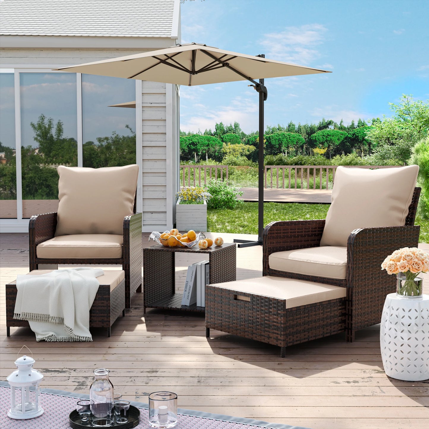 Balcony Furniture 5 Piece Patio Furniture Set, Outdoor Patio Chair , Khaki