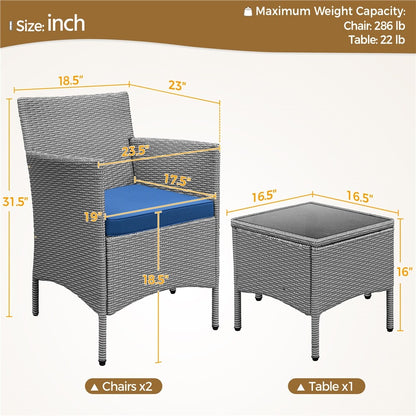 3-Piece Wicker Furniture Set,Outdoor Patio Conversation Furniture Set W/Cushions