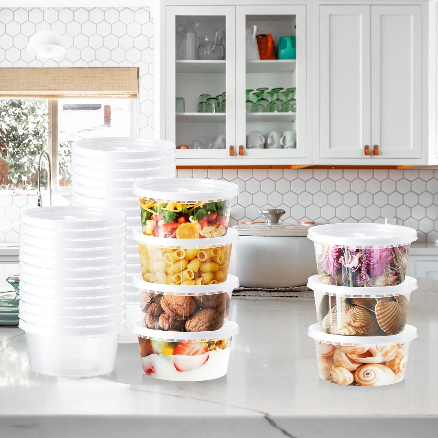 8Oz Deli Containers with Lids 100 Set Stackable Plastic Food Storage Containers with Airtight Lids, Leakproof Freezer Dishwasher Containers for Meal Prep
