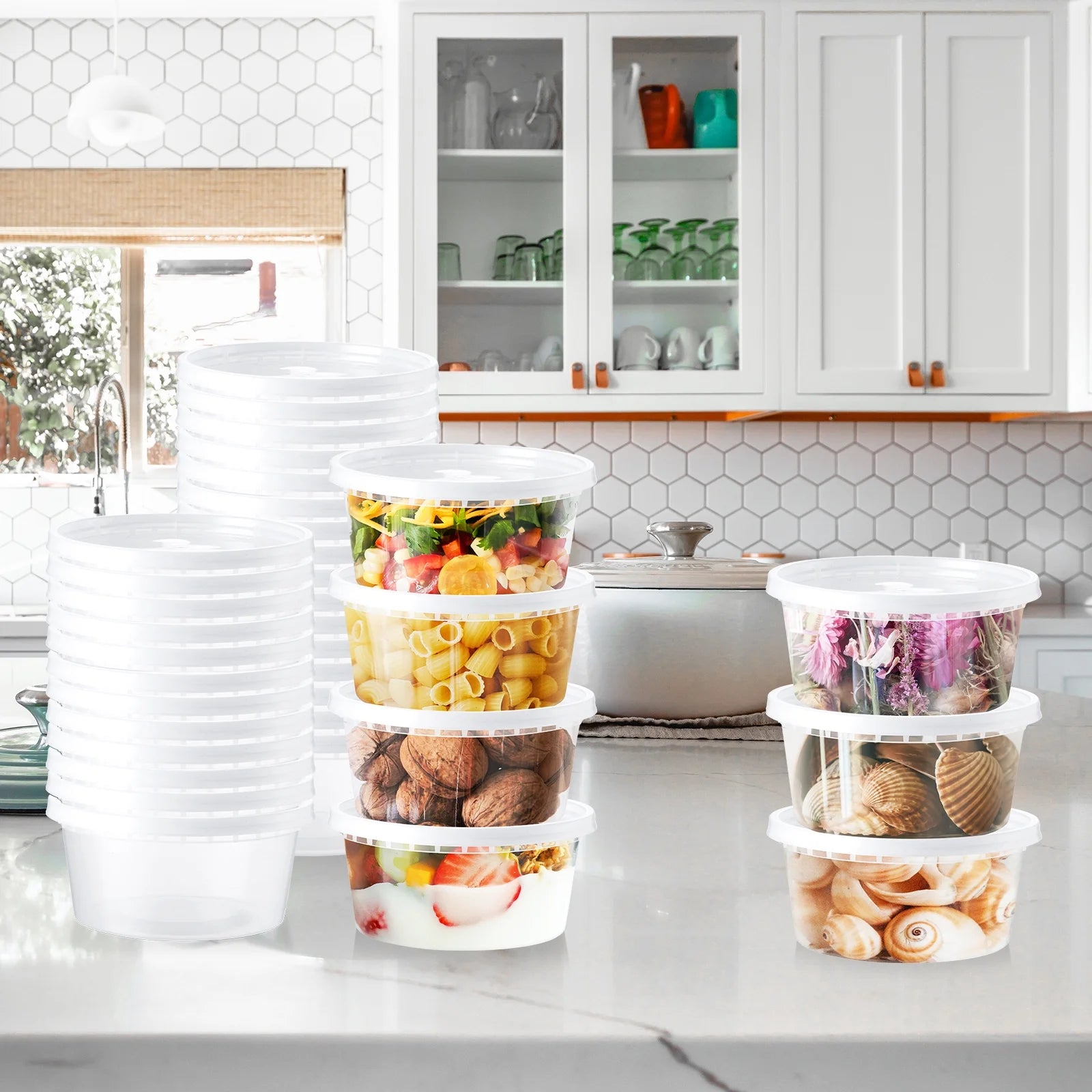 8Oz Deli Containers with Lids 100 Set Stackable Plastic Food Storage Containers with Airtight Lids, Leakproof Freezer Dishwasher Containers for Meal Prep