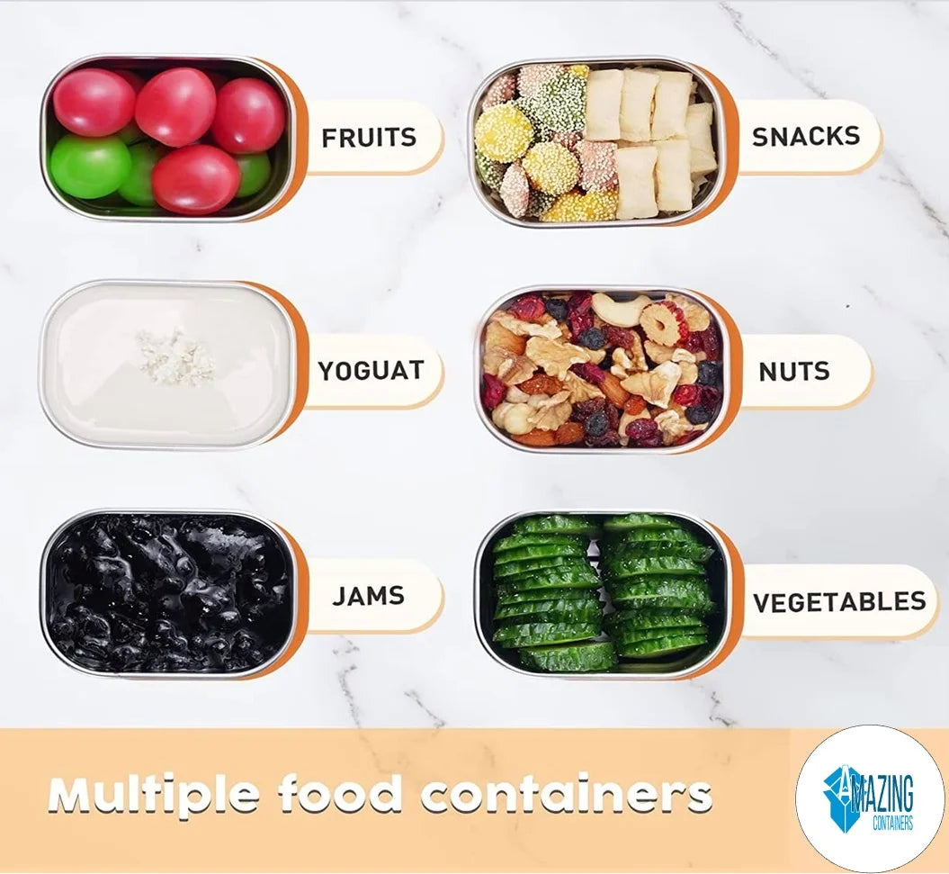 Stainless Steel Snack Containers for Toddlers and Kids, 8 Oz Leak Proof Food Storage Containers with Silicone Lids, Stackable & Reusable Small Metal Lunch Box for Daycare and School- 3 Packs